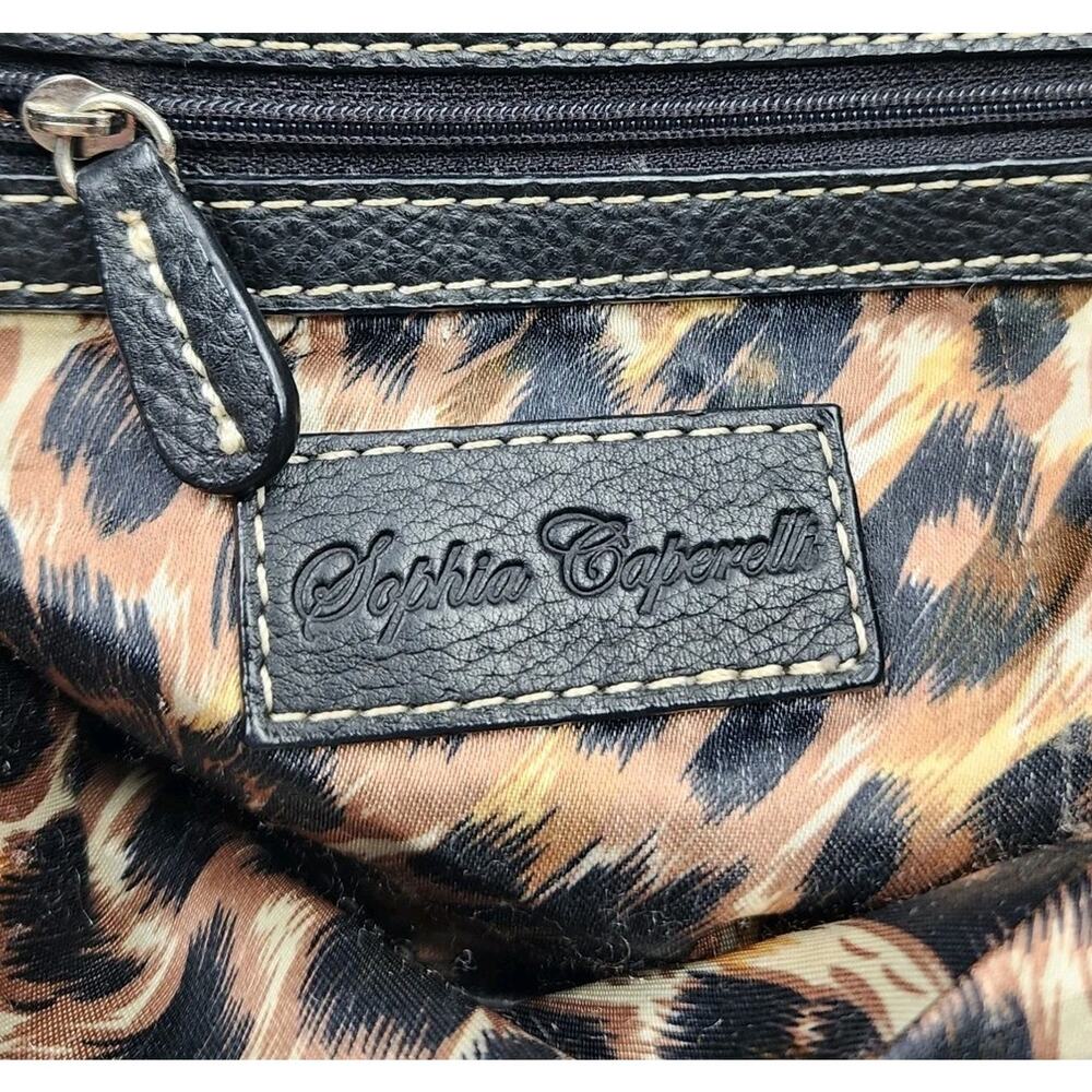 Sophia Caperelli Women Black Pebble Leather Shoulder Bag Leopard Lining - Picture 5 of 7